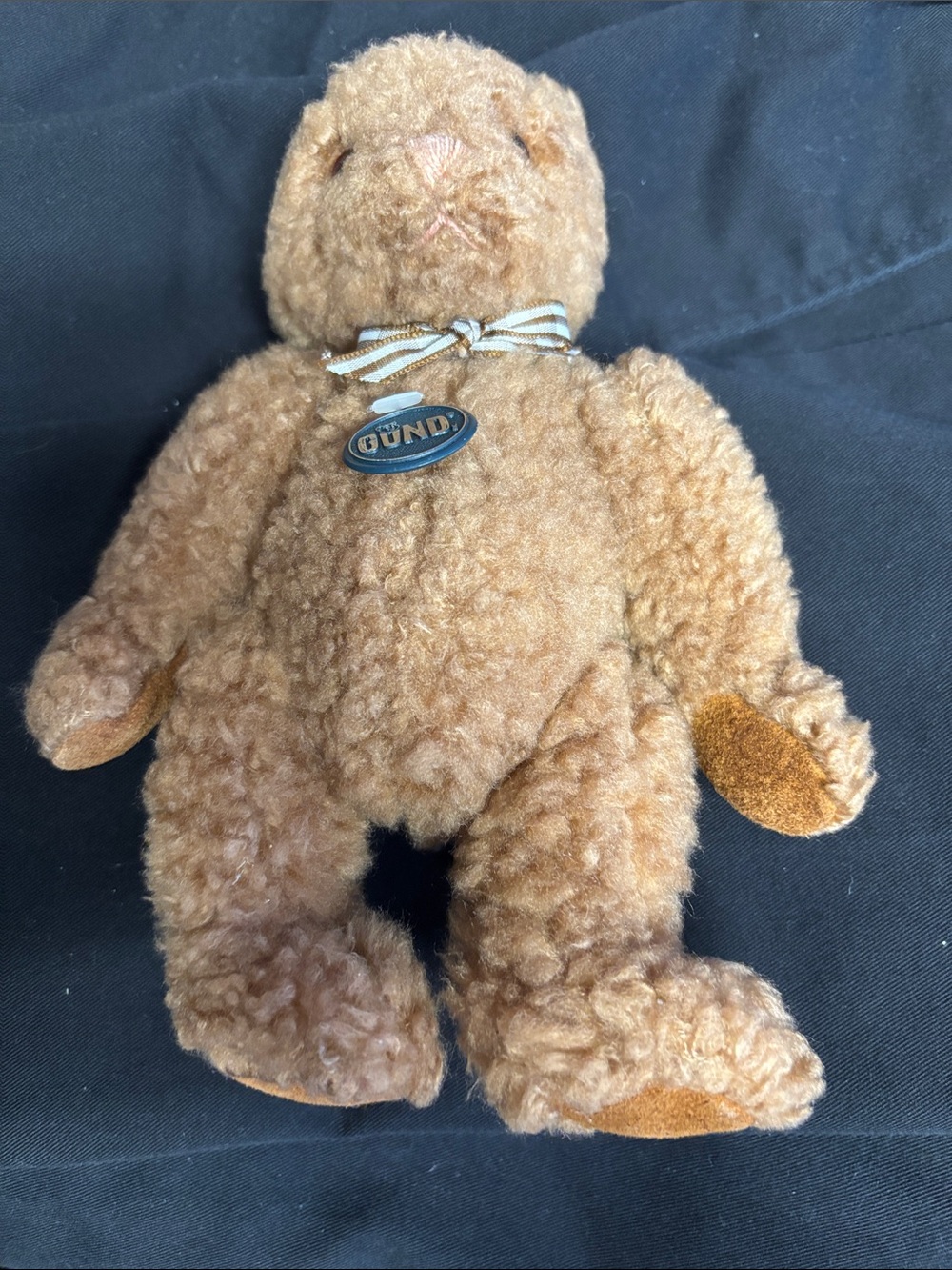 GUND Tan Plush Teddy Bear with Striped Bow